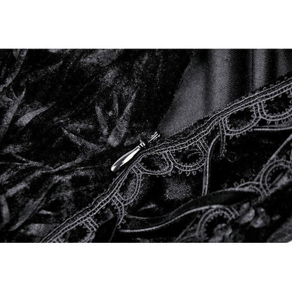 Close-up of the detailed embroidery on the Dark in Love Alazne Dark Rose Mermaid Maxi Dress, highlighting gothic elegance and luxurious craftsmanship.
