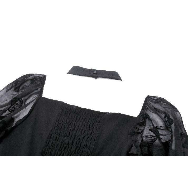 Back view of the Dark in Love Blanche Victorian gothic dress, highlighting the exquisite craftsmanship and luxurious fabric details.