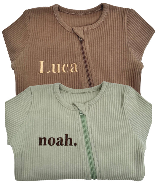 Luxury Sage Zip Sleepsuit for Babies by DreamBuy, crafted from soft ribbed cotton for ultimate comfort, ideal for 0-36 months, perfect for sensitive skin.