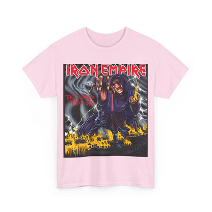Front view of the Iron Empire Graphic Tee featuring Darth Sidious design, highlighting bold colours and intricate artwork that celebrates the Dark Side.