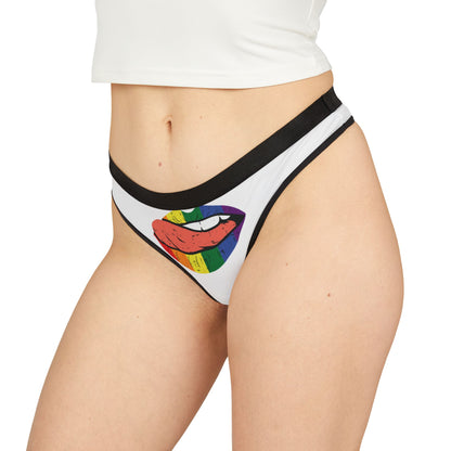 Sophisticated women's thong adorned with a whimsical rainbow mouth graphic, perfect for those who appreciate stylish intimacy with a cheeky spirit.