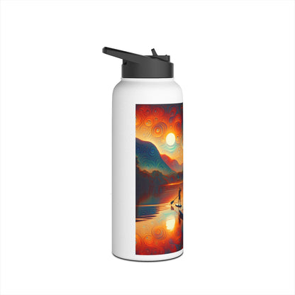 Artistic Fantasy Paddleboarding Stainless Steel Water Bottle with a vibrant sunset scene, made for paddleboarding enthusiasts who appreciate quality.