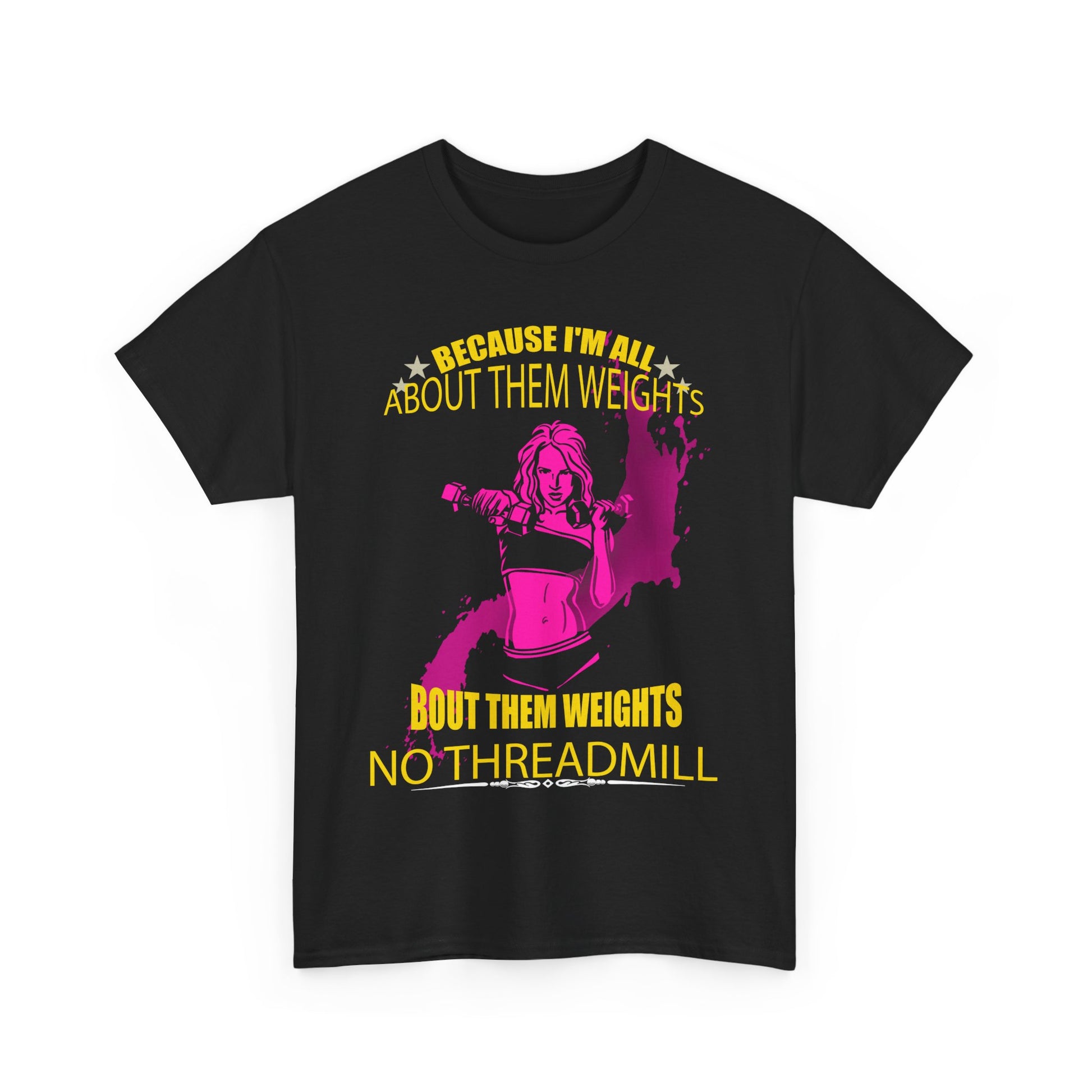 Luxurious women's t-shirt featuring empowering weightlifting graphic with vibrant pink silhouette and motivational text, designed for fitness enthusiasts.