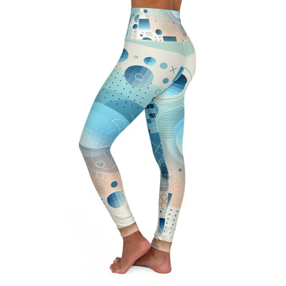Sebastian Couture High-Waisted Leggings in pastel blue gradations, showcasing a modern abstract design, elegantly styled by Dazzling Dreams Studio.