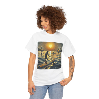 Delightful Paddleboard T-Shirt showcasing an artistic paddleboarding design, perfect for nature lovers and outdoor enthusiasts from Dazzling Dreams Studio.