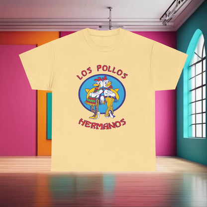 Breaking Bad Los Pollos Logo Graphic T-Shirt in a luxurious urban setting, showcasing the iconic Los Pollos Hermanos logo on high-quality cotton fabric.