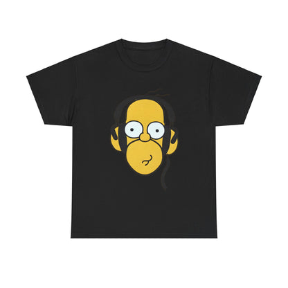 Sleek black unisex cotton tee showcasing the iconic Homer Simpson with headphones, named 'Hear the Hilarity Homer Simpson Headphones Tee'. Ideal for a chic, casual look.