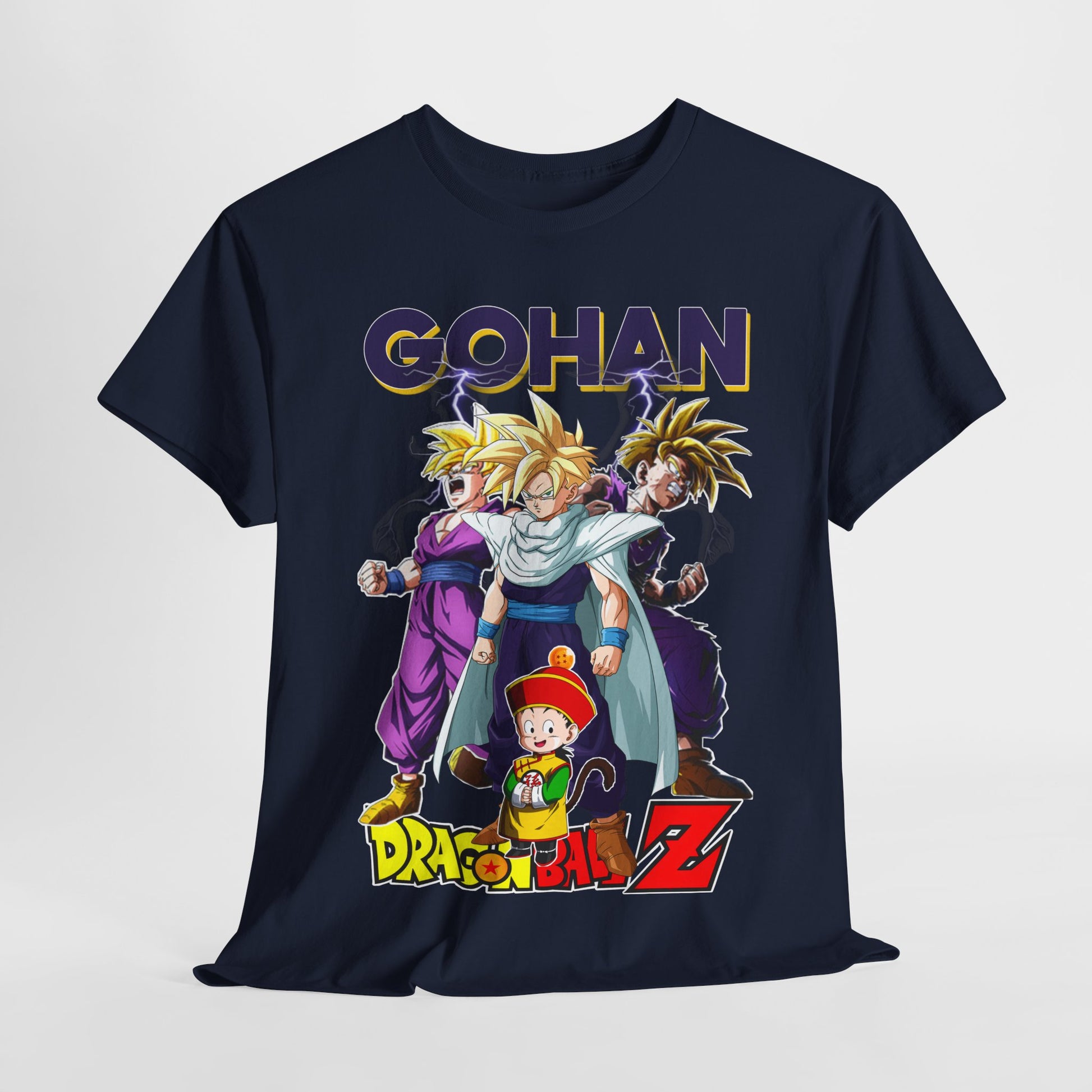 Casual styling of the Gohan Ascends T-Shirt presenting a dynamic front design, perfect for showcasing your passion for luxury anime fashion.