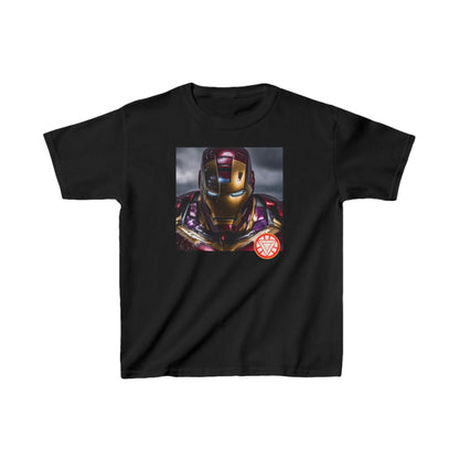 Kids Heavy Cotton Iron Man T-Shirt showcasing a captivating Iron Man design, designed for comfort and durability, perfect for any young superhero enthusiast.