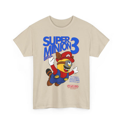 Super Minionworld Unisex Men's Women's Graphic Cotton Funny T Shirt Tee featuring a vibrant Minion jumping in excitement, bringing a playful, humorous energy that fans of the beloved characters will love. Perfect for adding a funny touch to your wardrobe, this T Shirt celebrates the Minions.