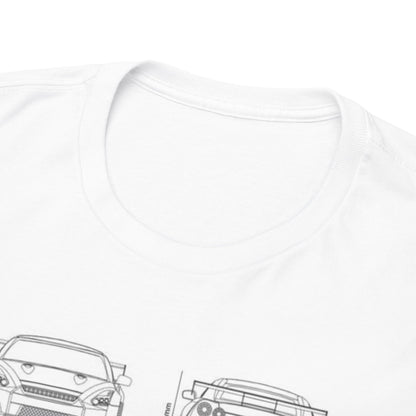 Close-up view of a Nissan GTR R35 T-Shirt neckline, featuring intricate technical designs, showcasing the elegance of automotive fashion.