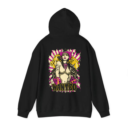 Sophisticated black version of the WANTED hoodie, featuring an eye-catching graphic design and luxurious soft texture.