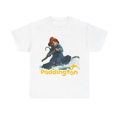 Premium Paddington Bear in Peru Graphic Unisex T-Shirt in crisp white, showcasing an enchanting illustration of Paddington on a whimsical journey, perfect for elevating your wardrobe.