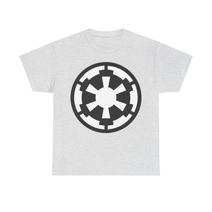 Luxury unisex Galactic Empire Star Wars Retro Logo Graphic Tee displayed flat, highlighting the iconic logo on a grey background.