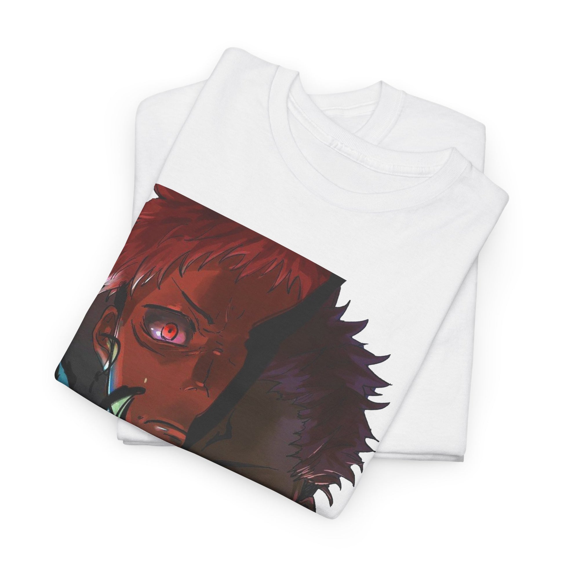 Premium quality Ryomen Sukuna Anime T-Shirt, artfully folded to display vibrant character artwork, perfect for collectors and fans of anime culture.