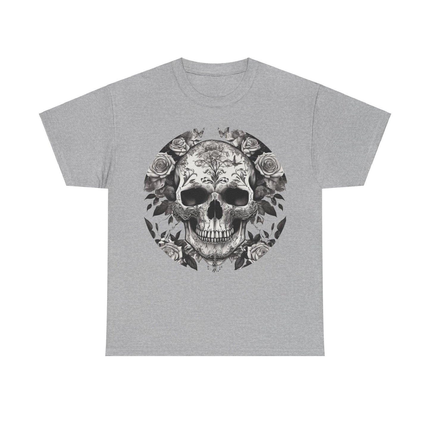 Skulls and Roses Cotton Tee, Unisex Graphic Shirt, 7 color choice