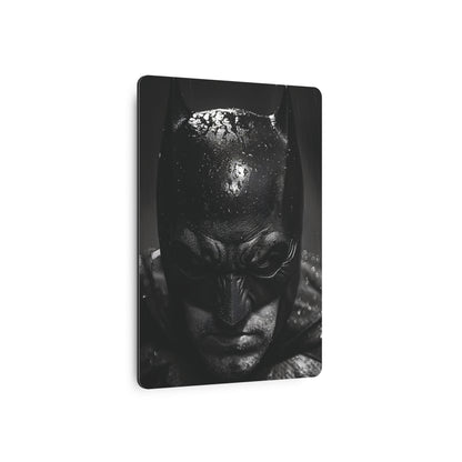 Refined Batman Metal Art Poster showcasing the formidable superhero in a captivating pose, printed on premium matte aluminum, an ideal piece for luxurious wall decor.