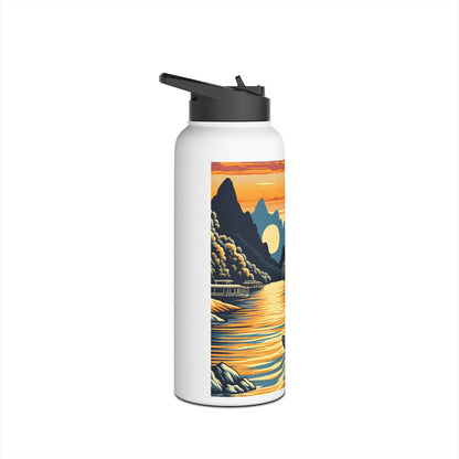 Elegant Fantasy Paddleboarding Stainless Steel Water Bottle featuring a stunning landscape design, ideal for luxurious hydration on serene water excursions.