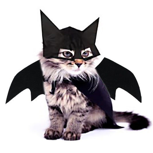 Luxury Halloween Pet Costume: Bat Wings Mask and Corset Set for Dogs and Cats featuring a stylish cat dressed in bat wings and a mask, perfect for festive celebrations.