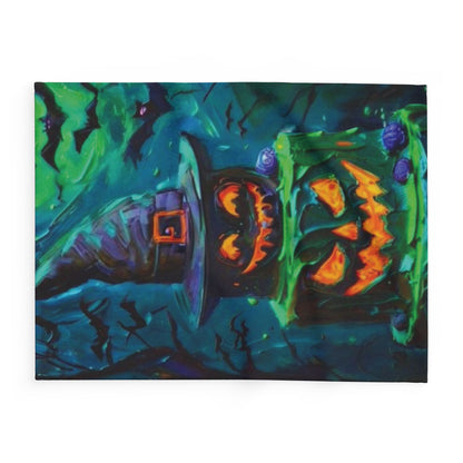 Decorative and Warm Halloween Spooky Arctic Fleece Blanket presenting an enchanting witches' hat and pumpkin design, capturing the essence of Halloween elegance for your home.