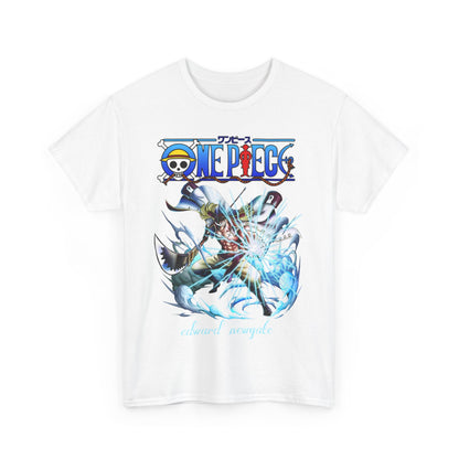 Chic white One Piece t-shirt featuring an eye-catching graphic of Edward Newgate, embodying passion for anime and quality craftsmanship.