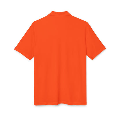 Back view of the vibrant orange Adidas Unisex Performance Polo Shirt, highlighting its eco-friendly 100% recycled polyester material.