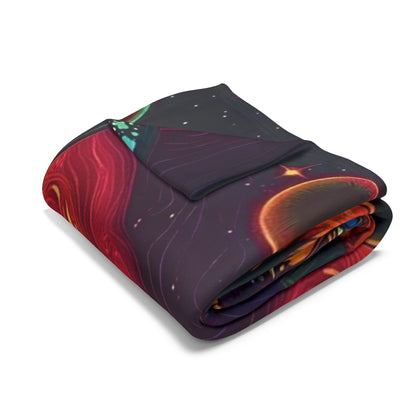 Luxurious Decorative and Warm Halloween Spooky Arctic Fleece Blanket elegantly folded, showcasing its stunning cosmic design perfect for cozy nights.