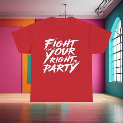 Fight for Your Right Graphic T-Shirt in red, presenting prominent white lettering that captures a vibrant, urban vibe for luxury casual wear.