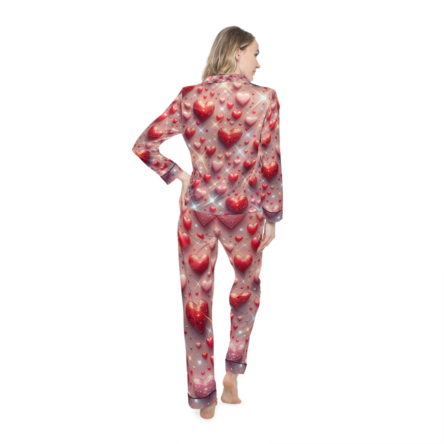 Women's Satin Pajamas Glittering Hearts