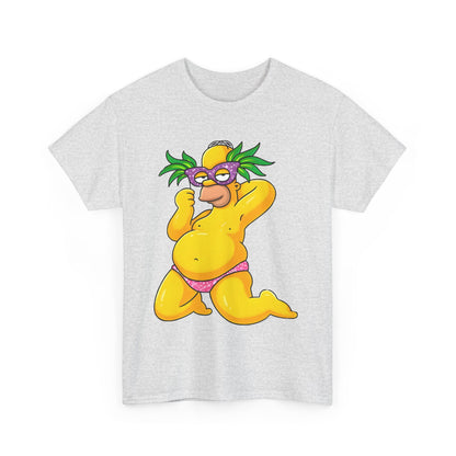 Homer Simpson Unisex Cotton Tee - Graphic T-Shirt featuring a grey variant adorned with a humorous caricature of Homer Simpson, merging luxury with fun in casual attire.