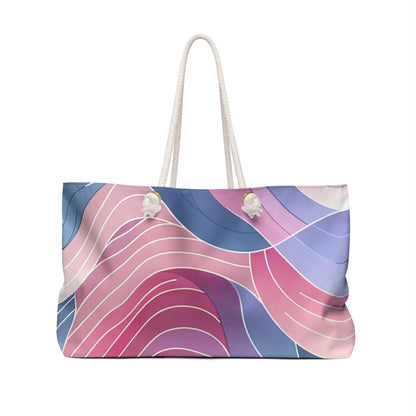 Serena Valentina Abstract Pastel Weekender Bag by Dazzling Dreams Studio showcasing elegant soft pastel hues of pink, lavender, and blue, perfect for stylish weekend getaways.