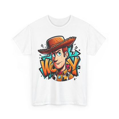 Woody Graphic Unisex Cotton Tee showcasing a vibrant and nostalgic design featuring the beloved cowboy character, Woody, perfect for stylish adventures.