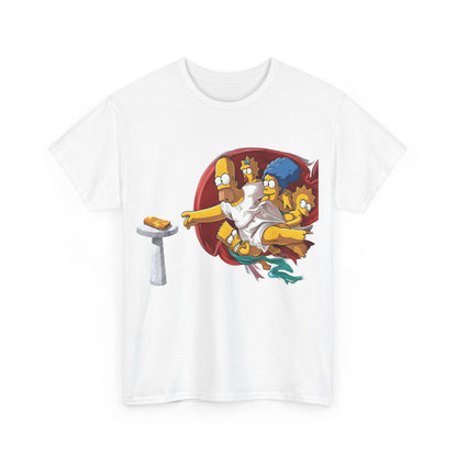 The Simpsons Creation of Adam Graphic T-Shirt Urban Unisex Cotton Tee in white, illustrating a vibrant design with Homer Simpson and family inspired by iconic artwork.