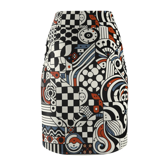 Andrea Bellecci Vibrant Checkerboard Pencil Skirt showcasing a captivating pattern of eclectic designs, perfect for elevating your style with luxurious sophistication.