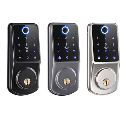 Luxury Fingerprint Password Control Lock displayed in three elegant colours: black, grey, and silver, perfect for sophisticated security solutions.
