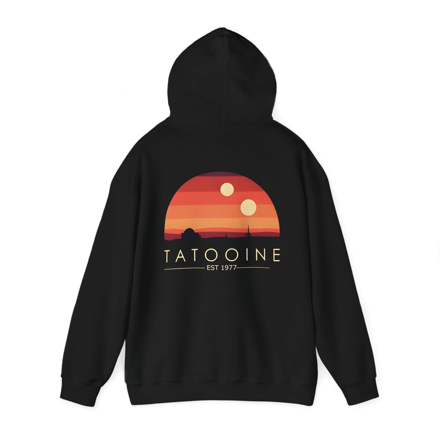 Premium Tatooine Sunset Back Print Hoodie, elegantly designed for Star Wars fans with a passion for adventure.
