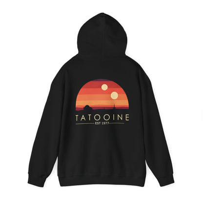 Premium Tatooine Sunset Back Print Hoodie, elegantly designed for Star Wars fans with a passion for adventure.