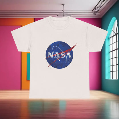 Urban NASA Logo Graphic T-Shirt in 100% Cotton, displayed elegantly with a bold NASA logo on a vibrant background, perfect for street style enthusiasts.