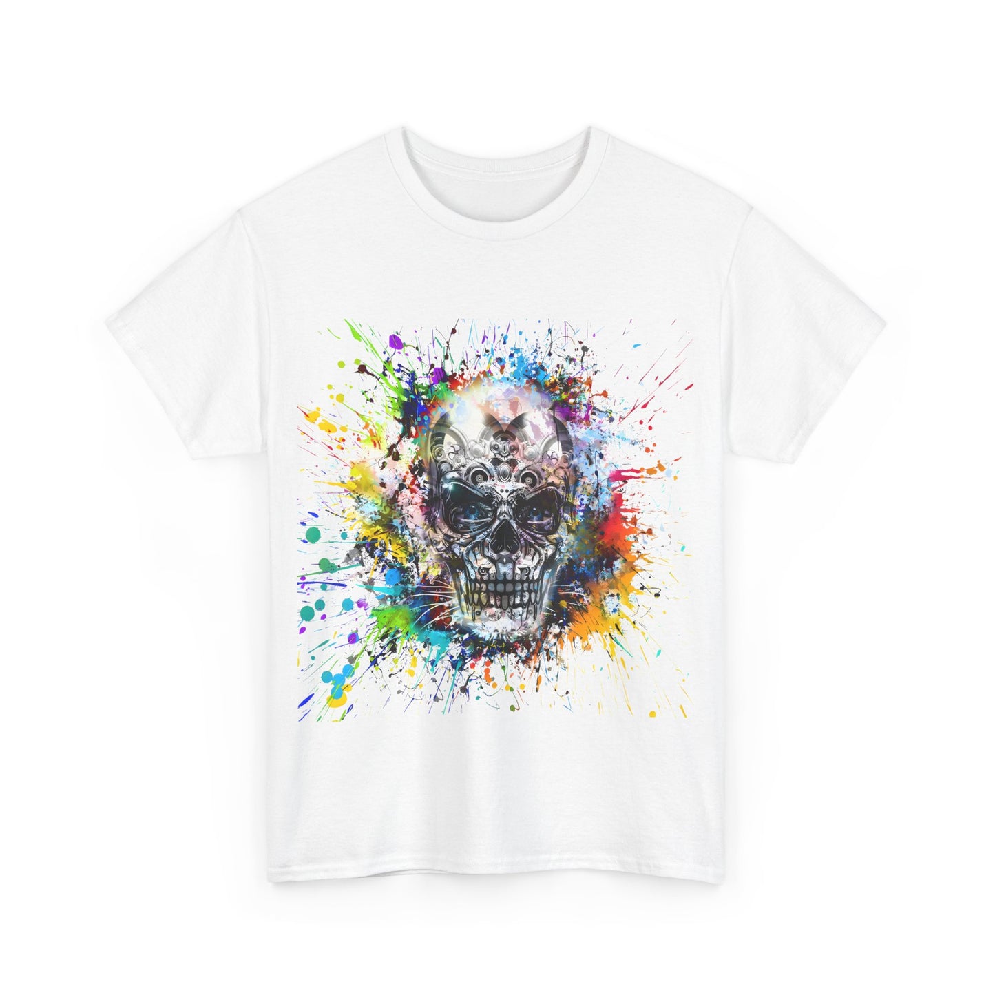 Color Splash Skull Tee, Unisex Cotton Shirt with Graphic Artistic Design, Skull