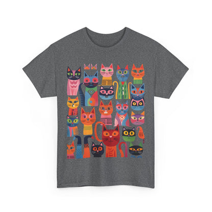 Purrfection Graphic T-Shirt Urban Unisex Cotton Tee on a grey background, featuring a chic illustration of delightful cats, blending luxury and quirky style.