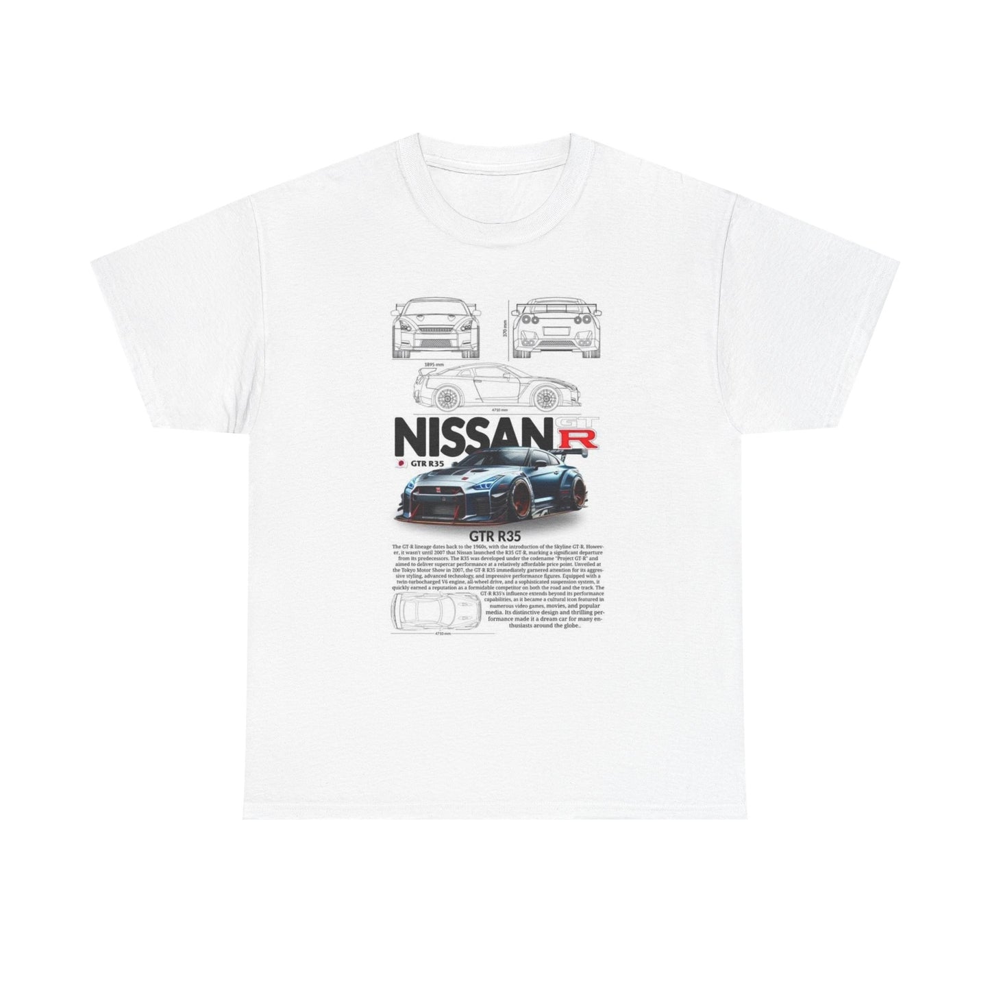 Nissan GTR R35 T-Shirt Men's Womens Technical Illustration Car Design Unisex Tee