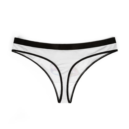 Elegant women's thong featuring a classic black trim and a holographic print of luscious lips, designed for those seeking bold, stylish underwear.