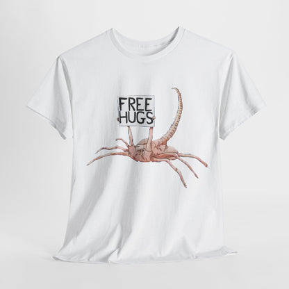 Stylish sizing chart for Alien Xenomorph Facehugger Free Hugs Graphic Unisex T-Shirt, detailing dimensions for perfect fit.