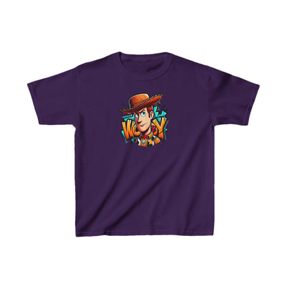 Unisex Children's Woody Toy Story Graphic Cotton Tee in elegant purple, ideal for stylish young fans.