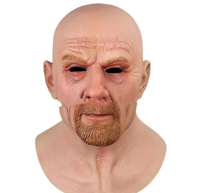 Old White Mask Bald Old Latex Headgear - Realistic portrayal of an elderly man with intricate facial details, perfect for humorous costume themes.