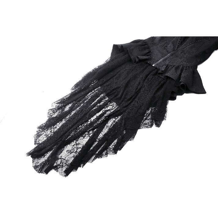 Close-up of the Felicity Gothic Tailcoat Shirt, showcasing exquisite lace trim collar and flowing lace tail, perfect for sophisticated gothic fashion.