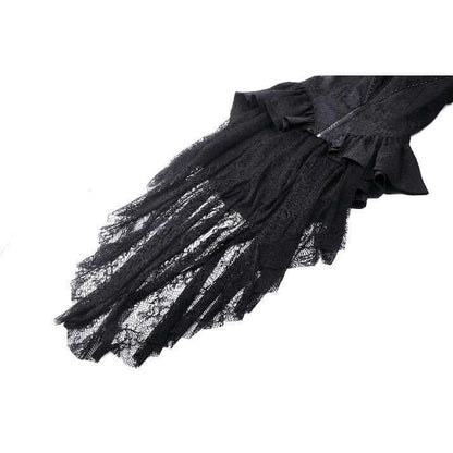 Close-up of the Felicity Gothic Tailcoat Shirt, showcasing exquisite lace trim collar and flowing lace tail, perfect for sophisticated gothic fashion.