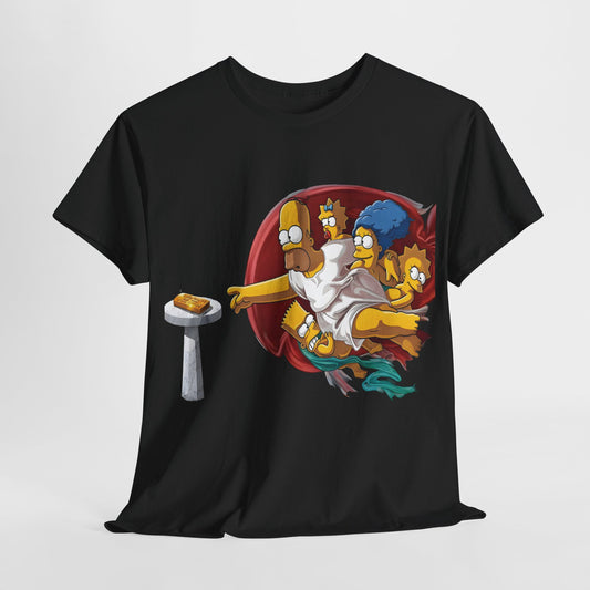 The Simpsons Creation of Adam Graphic T-Shirt Urban Unisex Cotton Tee in black, showcasing Homer Simpson and his family in a humorous twist on classic art.