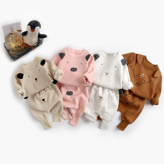 Luxurious Baby Plus Velvet Sweater Suit in Cotton - Soft and Stylish Infant Attire featuring adorable animal-themed outfits in soft cotton fabric.