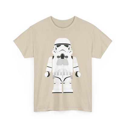 Galactic Icons LEGO Stormtrooper Unisex T-Shirt in beige, featuring an artistic LEGO Stormtrooper design, perfect for showcasing individuality.